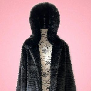 Black Faux Fur Hooded Jacket size M